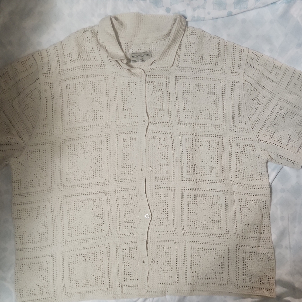 Elegant Cream Crochet Women's Sweater